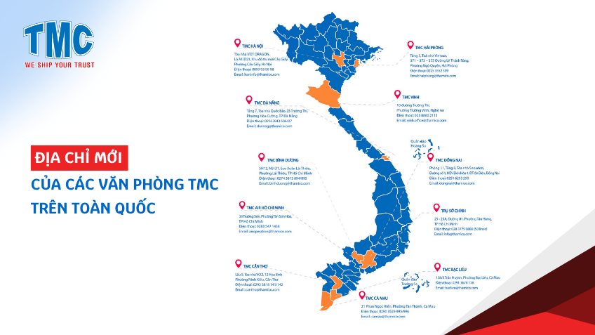 Địa chỉ các văn phòng TMC theo việc thay đổi địa giới hành chính