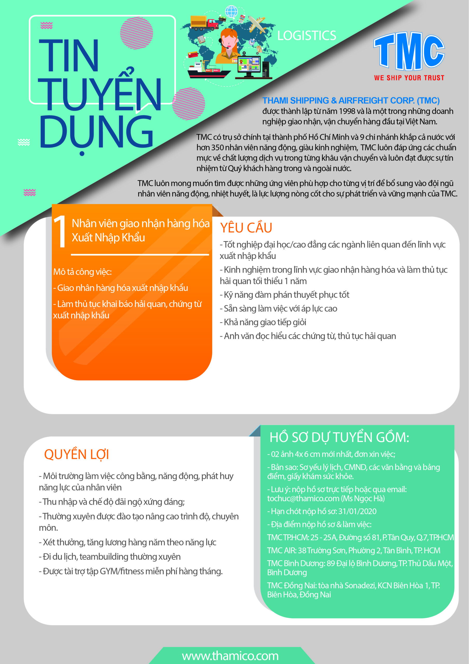 Tuyển dụng nhân viên giao nhận hàng hóa xuất nhập khẩu